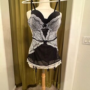 Victoria's Secret Black and White Lace Chemise